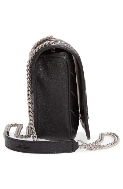 Shop Saint Laurent Niki Studded Lambskin Wallet On A Chain In Noir