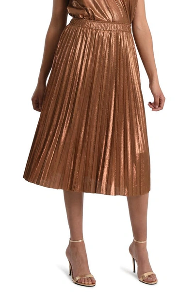 Shop Molly Bracken Metallic Pleated Skirt In Rust