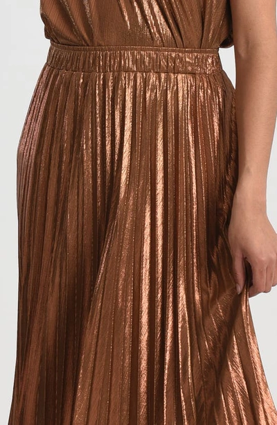 Shop Molly Bracken Metallic Pleated Skirt In Rust