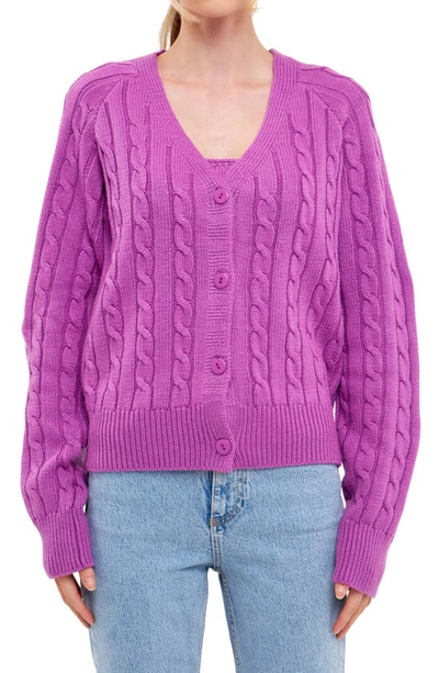 English Factory Cable Knit Cardigan In Grape