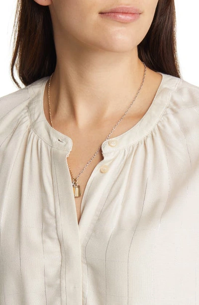 Treasure & Bond Metallic Plaid Long Sleeve Blouse In Grey Moonbeam