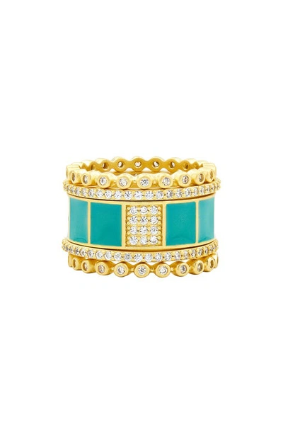 Shop Freida Rothman Harmony Set Of 5 Stackable Rings In Gold/ Turquoise