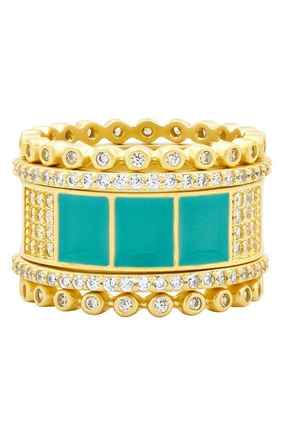 Shop Freida Rothman Harmony Set Of 5 Stackable Rings In Gold/ Turquoise