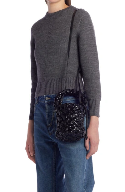 Shop Bottega Veneta Mini Kalimero Intrecciato Leather Bucket Bag In Black-m Brass