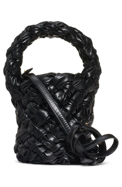 Shop Bottega Veneta Mini Kalimero Intrecciato Leather Bucket Bag In Black-m Brass