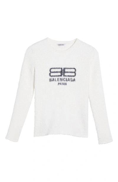 Shop Balenciaga Bb Logo Cotton Blend Sweater In White/ Black