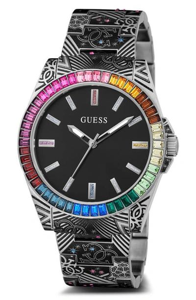 Shop Guess Multicolor Crystal Bracelet Watch, 42mm In Black/black/black