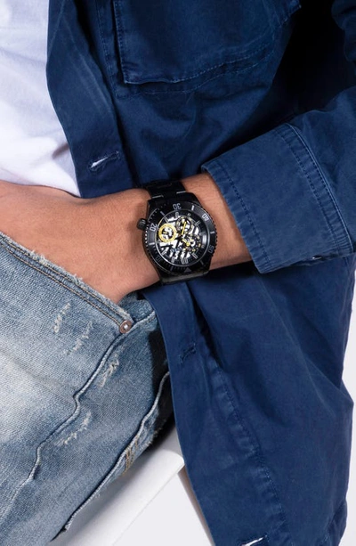 Shop Guess Multifunction Skeleton Bracelet Watch, 45mm In Black/black/black