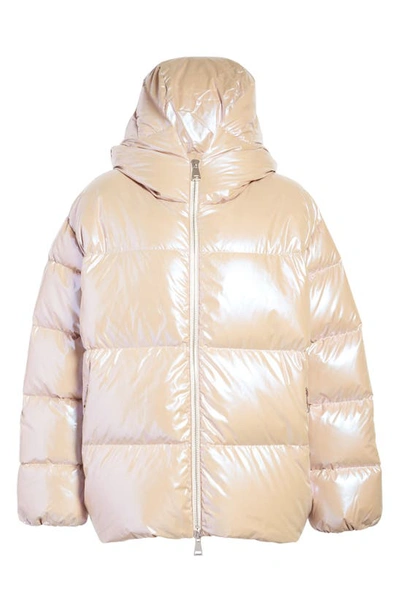 Shop Moncler Frasne Iridescent Hooded Down Jacket In Tan