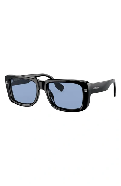 Shop Burberry 55mm Rectangular Sunglasses In Black
