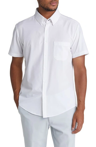 Shop Mizzen + Main Leeward Solid Stretch Performance Short Sleeve Button-up Shirt In White Solid