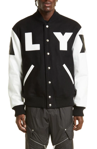 Shop Alyx Mixed Media Logo Patch Varsity Jacket In Black/ White