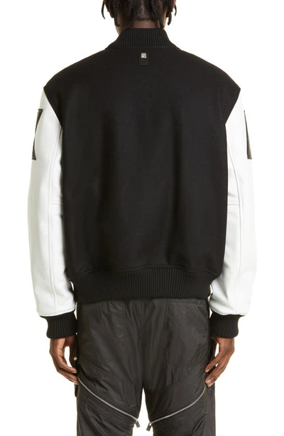 Shop Alyx Mixed Media Logo Patch Varsity Jacket In Black/ White