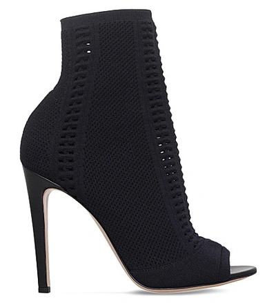 Gianvito Rossi Knitted Stretch Peeptoe Ankle Boots In Black