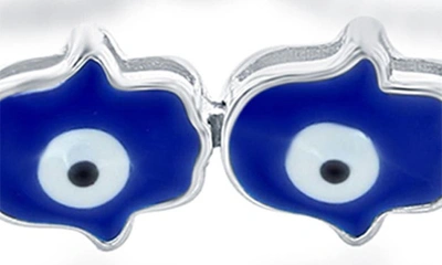 Simona Sterling Silver Evil Eye Hamsa Station Anklet In Blue