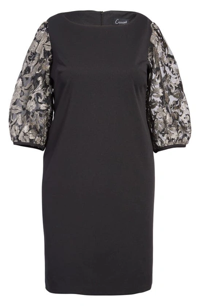 Shop Connected Apparel Embroidered Puff Sleeve Sheath Dress In Black Multi