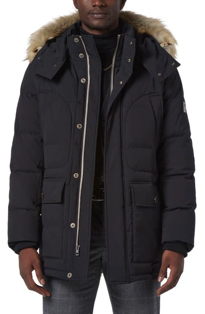 Shop Andrew Marc Olmstead Hooded Down Puffer Jacket With Faux Fur Trim In Black
