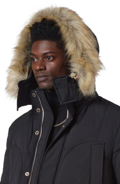 Shop Andrew Marc Olmstead Hooded Down Puffer Jacket With Faux Fur Trim In Black