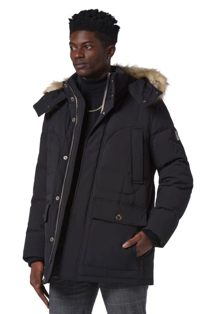 Shop Andrew Marc Olmstead Hooded Down Puffer Jacket With Faux Fur Trim In Black