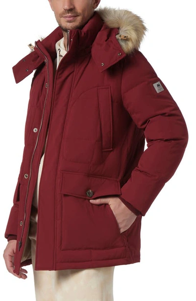 Shop Andrew Marc Olmstead Hooded Down Puffer Jacket With Faux Fur Trim In Garnet