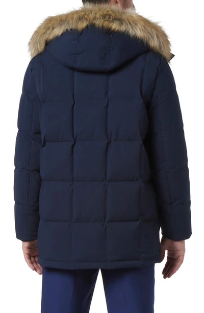 Shop Andrew Marc Olmstead Hooded Down Puffer Jacket With Faux Fur Trim In Ink