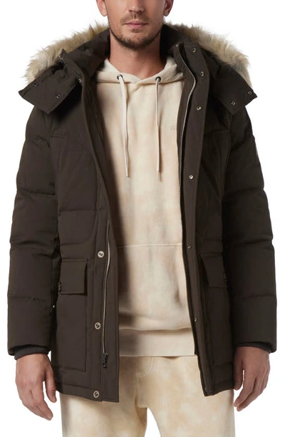 Shop Andrew Marc Olmstead Hooded Down Puffer Jacket With Faux Fur Trim In Jungle