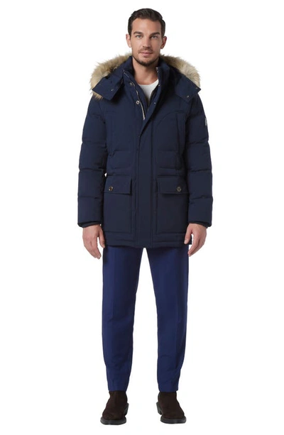 Shop Andrew Marc Olmstead Hooded Down Puffer Jacket With Faux Fur Trim In Ink