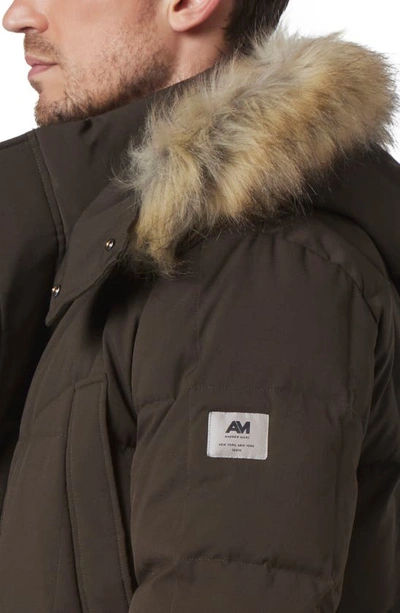 Shop Andrew Marc Olmstead Hooded Down Puffer Jacket With Faux Fur Trim In Jungle