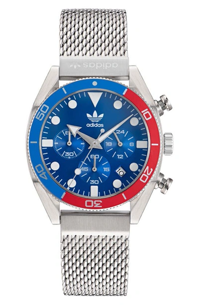 Adidas Originals Edition Two Chronograph Mesh Strap Watch, 43mm In Silver/  Blue/ Silver | ModeSens