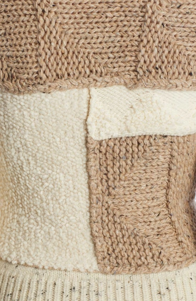 Shop Bottega Veneta Mixed Stitch Zip Front Wool Sweater In Sand Melange Multi