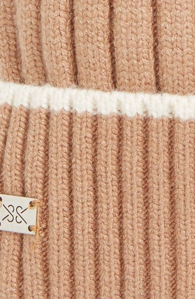 Shop Soia & Kyo Ribbed Beanie With Feather Pom In Toffee-powder