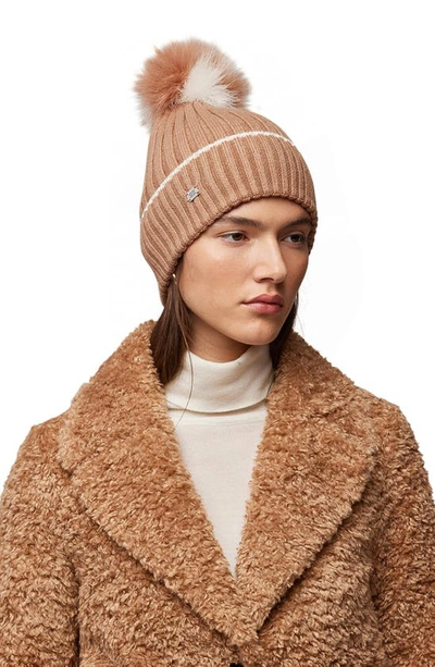 Shop Soia & Kyo Ribbed Beanie With Feather Pom In Toffee-powder