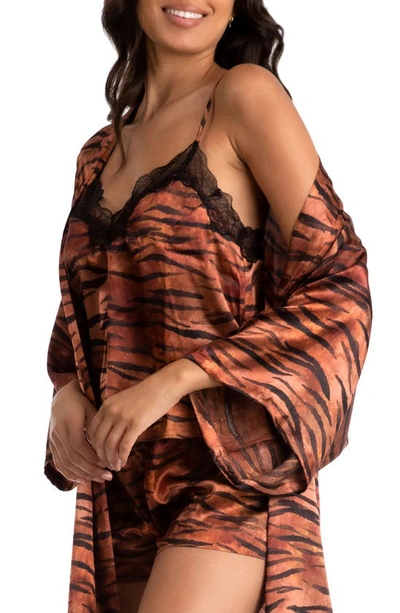 Shop Midnight Bakery Tiger Print Lace Trim Short Pajamas In Rust