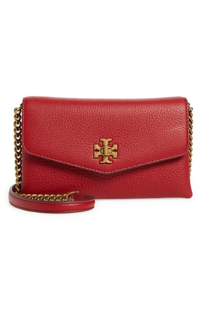 Shop Tory Burch Kira Pebble Leather Wallet On A Chain In Redstone