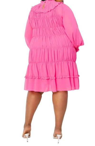 Shop Buxom Couture Tiered Ruched Long Sleeve Dress In Pink