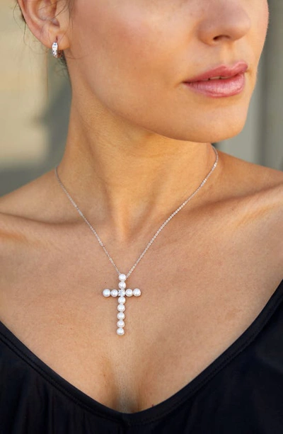 Shop Savvy Cie Jewels Freshwater Pearl Cross Pendant Necklace In White