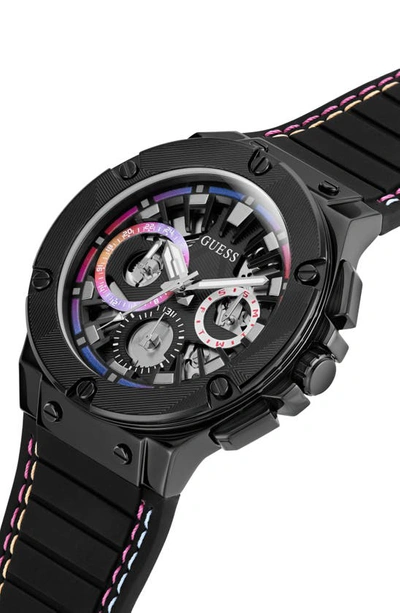 Shop Guess Ombré Multifunction Silicone Strap Watch, 44mm In Black/black/black