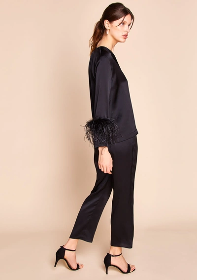 Shop Gilda & Pearl Camille Silk And Feather Pyjama Set In  Black