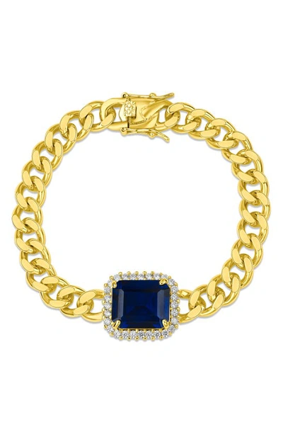Shop Cz By Kenneth Jay Lane Cubic Zirconia Curb Chain Bracelet In Blue/ Gold
