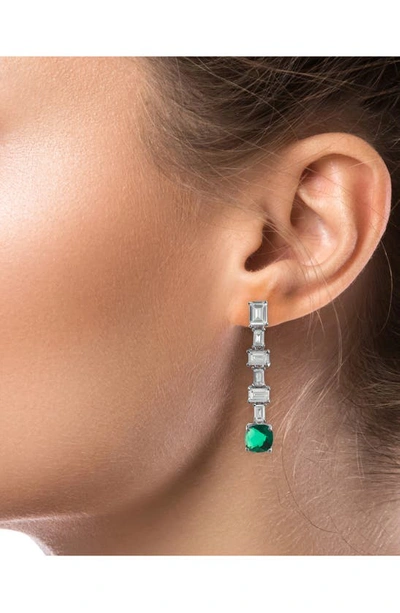 Cz By Kenneth Jay Lane Cubic Zirconia Baguette Drop Earrings In Emerald/ Silver