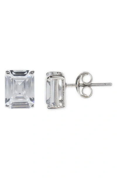 Shop Cz By Kenneth Jay Lane Emerald Cut Cz Stud Earrings In Clear/ Silver