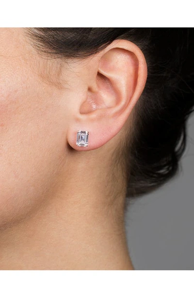 Cz By Kenneth Jay Lane Emerald Cut Cz Stud Earrings In Clear/ Silver
