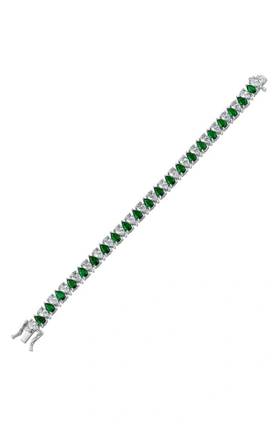 Shop Cz By Kenneth Jay Lane Pear Cz Tennis Bracelet In Emerald/ Silver