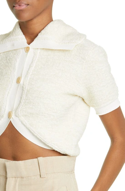 Shop Jacquemus Le Campana Short Sleeve Crop Cardigan In Off-white