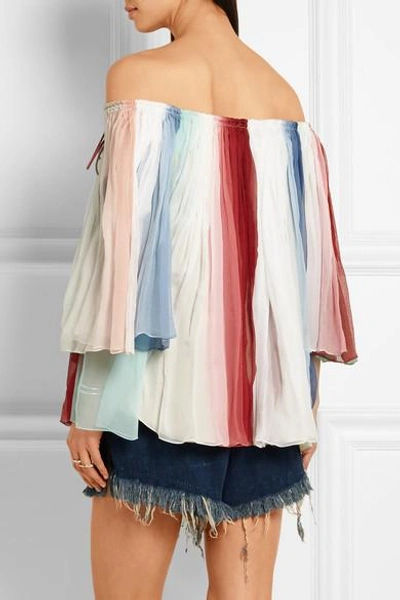 Shop Chloé Off-the-shoulder Striped Silk-georgette Top