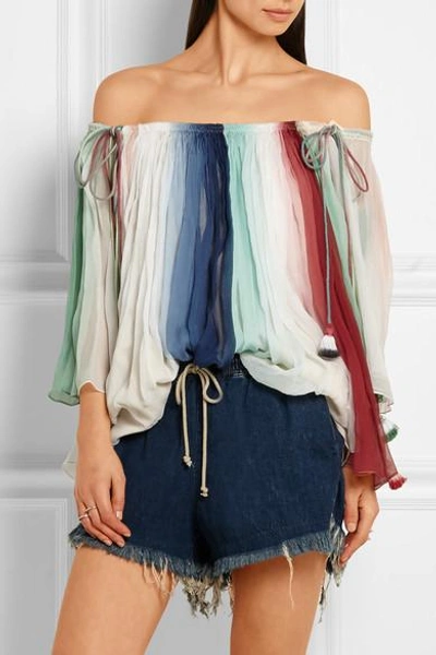 Shop Chloé Off-the-shoulder Striped Silk-georgette Top