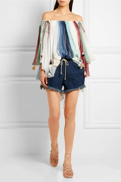 Shop Chloé Off-the-shoulder Striped Silk-georgette Top