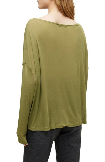 Shop Allsaints Rita Oversize One-shoulder Long Sleeve T-shirt In Olive Branch Green