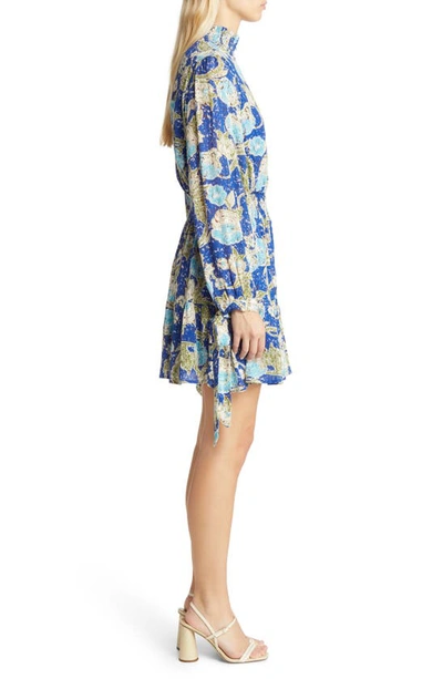 Shop Btfl-life Amaya Floral High Neck Long Sleeve Dress In Blue