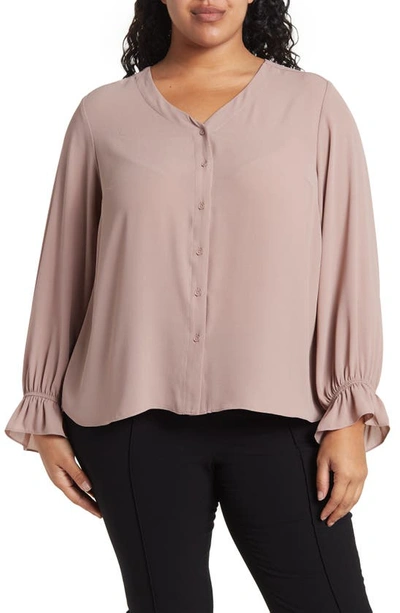 Shop T Tahari Ruffle Cuff Blouse In Solid Color Sable